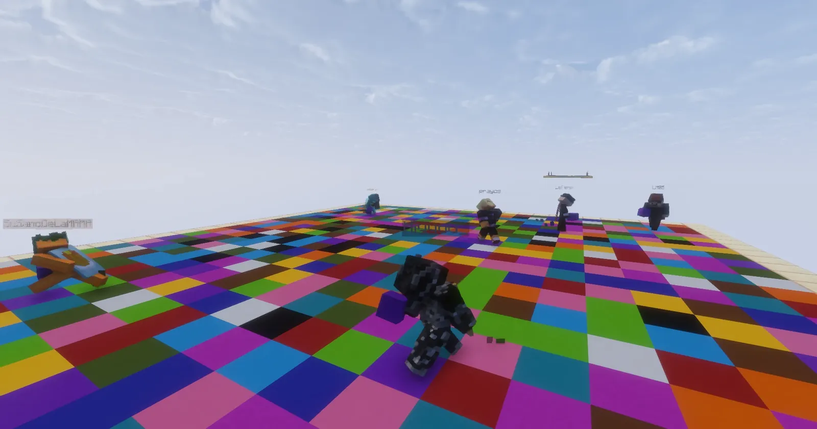 Bal des couleurs sur Vaelor : des joueurs courent sur une piste de dalles multicolores dans le ciel